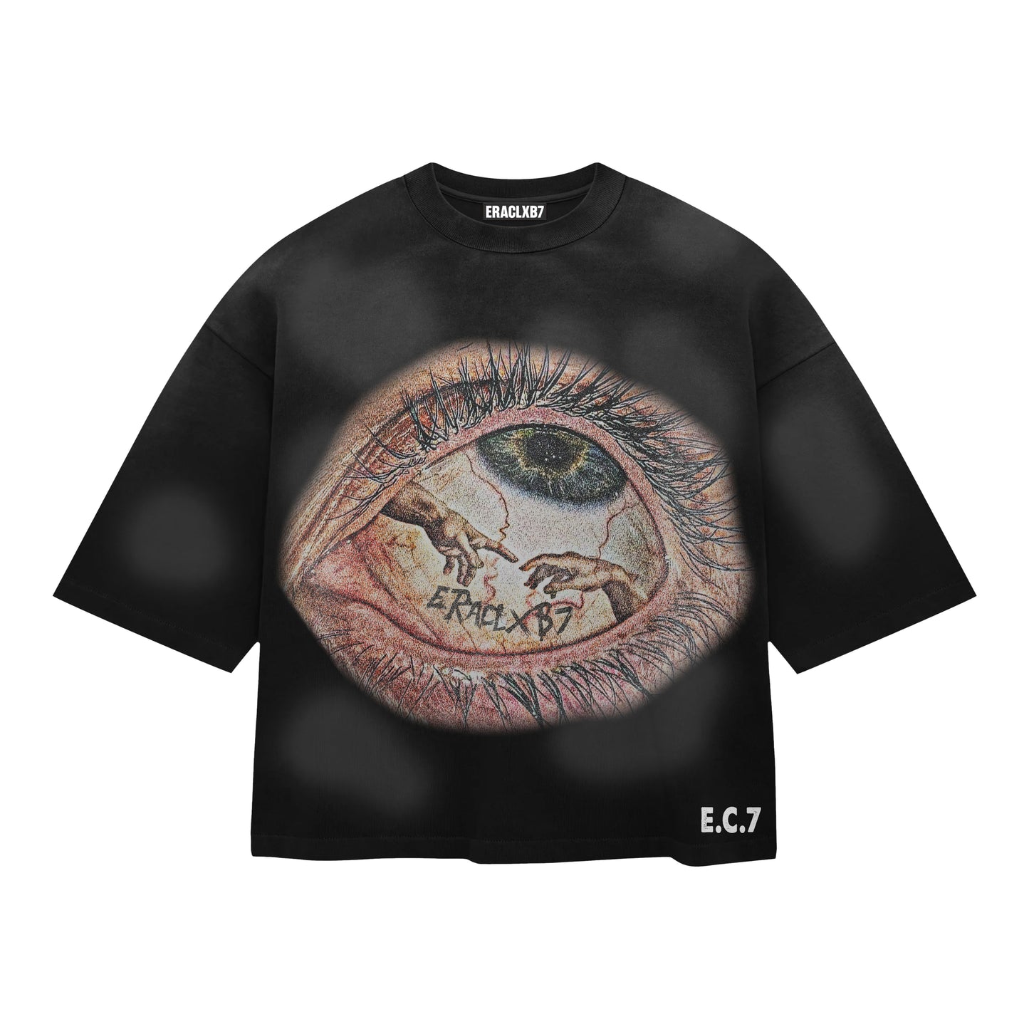 Boxy E.C.7 Eye Graphic Tee Black Acid wash