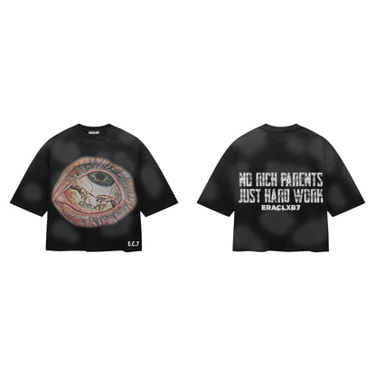 Boxy E.C.7 Eye Graphic Tee Black Acid wash